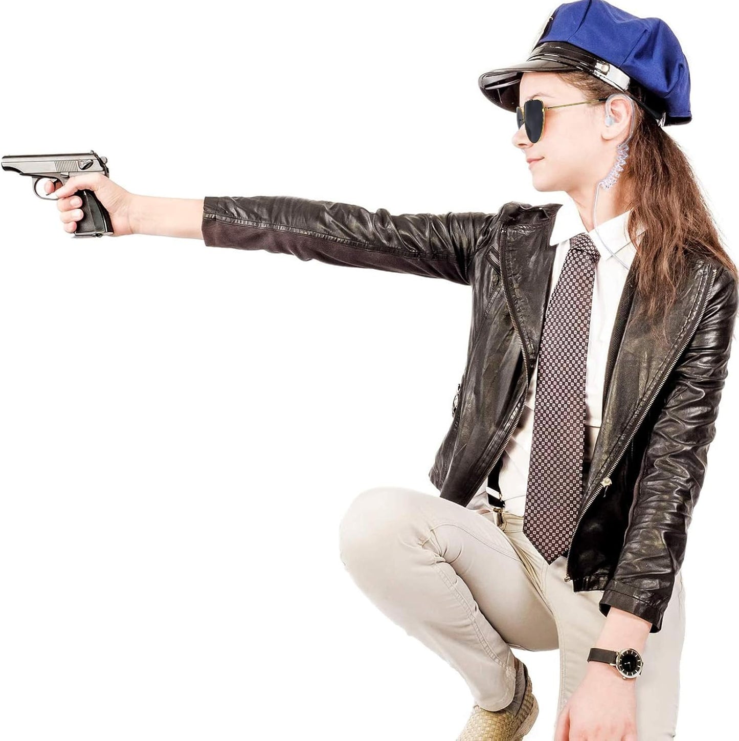 2 Pieces Playing Cosplay Includes Earpiece Earplugs Acoustic Tube Headset and Sunglasses (Gold Glasses Frame)