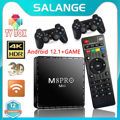 Video Game Console M8Pro Mini 4K 64G 10000 Retro Video Game Console 2.4G Wilress Android 12 TV Box Wifi Malig31 CPU Dual System