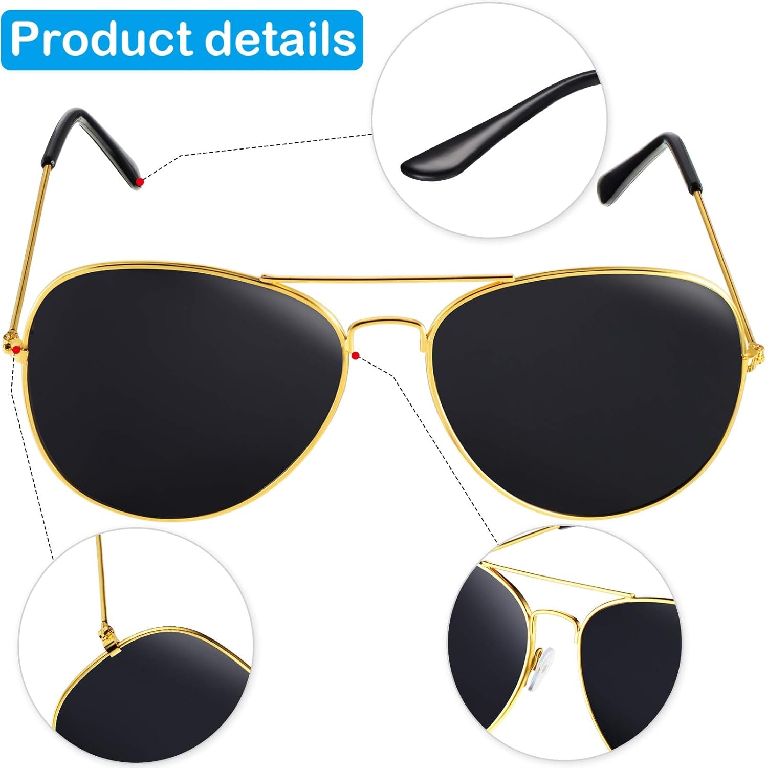 2 Pieces Playing Cosplay Includes Earpiece Earplugs Acoustic Tube Headset and Sunglasses (Gold Glasses Frame)