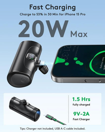 Portable Charger for Iphone Android with LED Display, 20W Quick Charge Powerbank