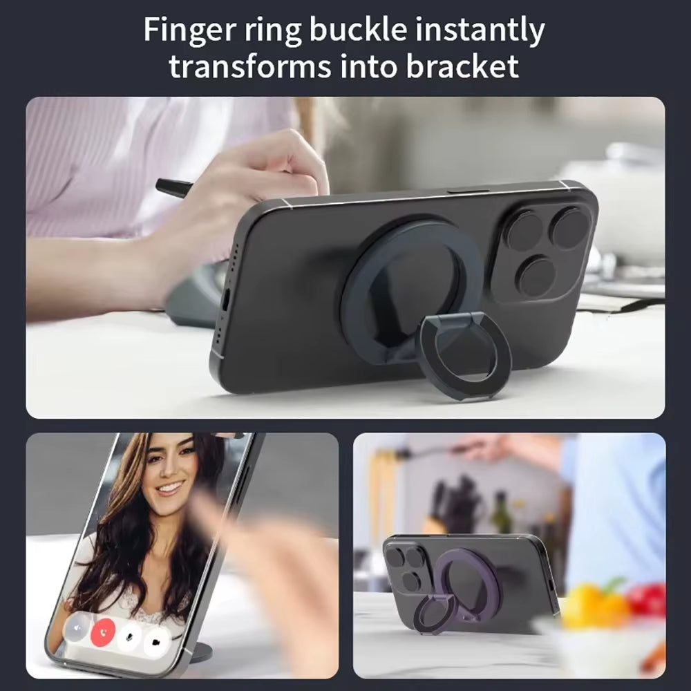 Double Sided Magnetic Phone Ring Holder Portable Folding Cellphones Stand Car Bracket Phone Accessories for Phone 16 Smart Phone