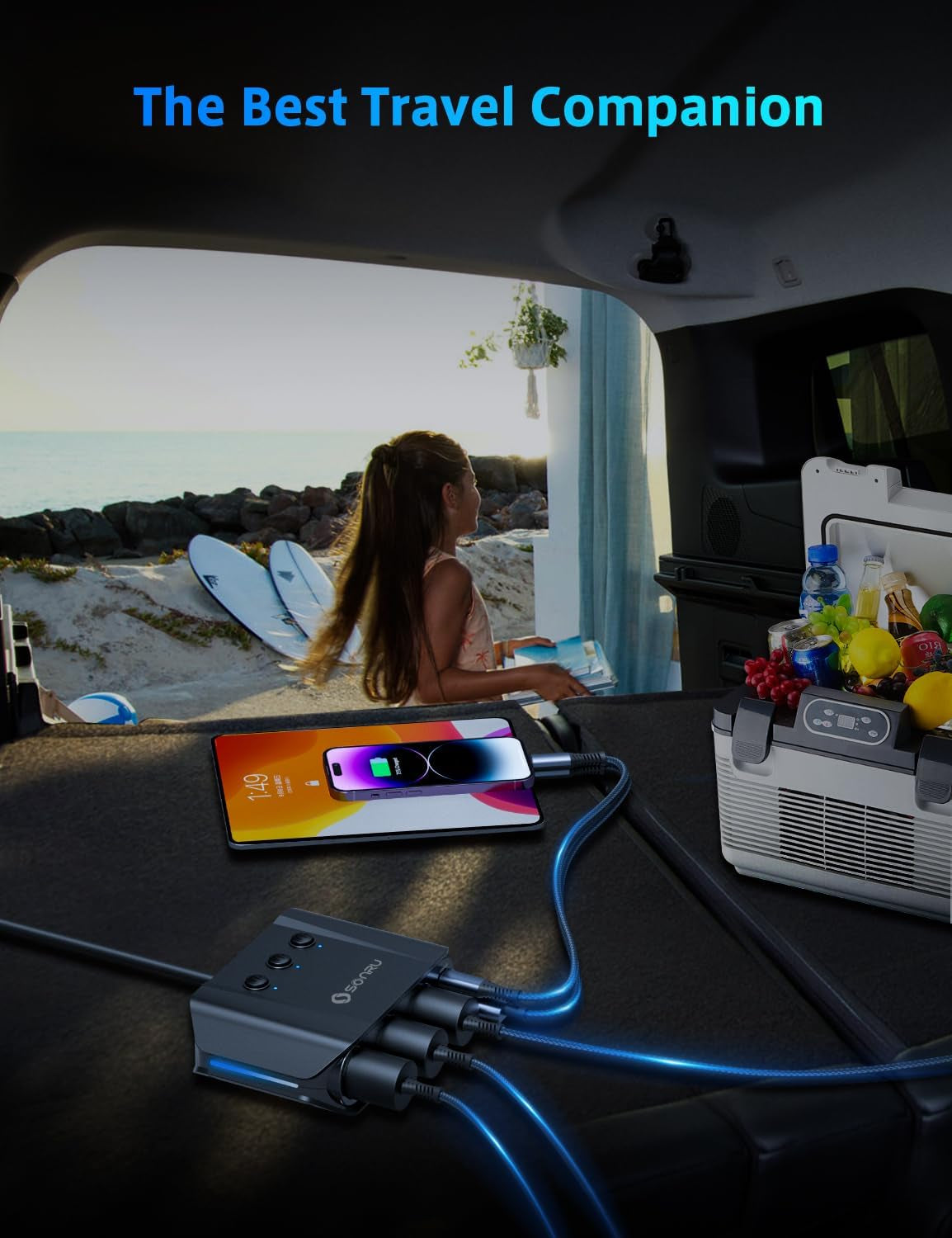 7 in 1 Cigarette Lighter Splitter,  180W (Max 192W) 3-Socket Car Cigarette Lighter Adapter with Dual PD 36W/QC3.0 Fast Charging (3.7FT Cable) 12V/24V Independent Switches & LED Voltage Display