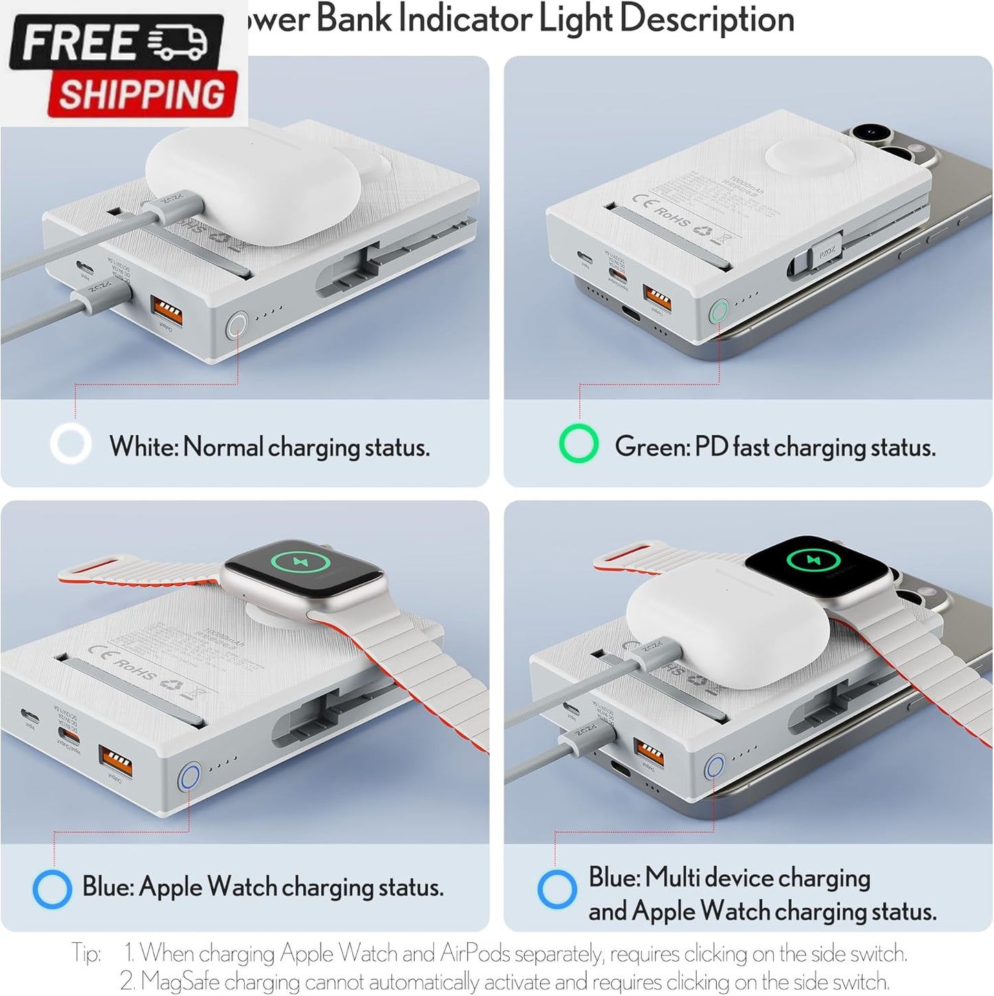 Pzoz 10000Mah Portable Magnetic Wireless Magsafe Power Bank Powerbank Battery Pa