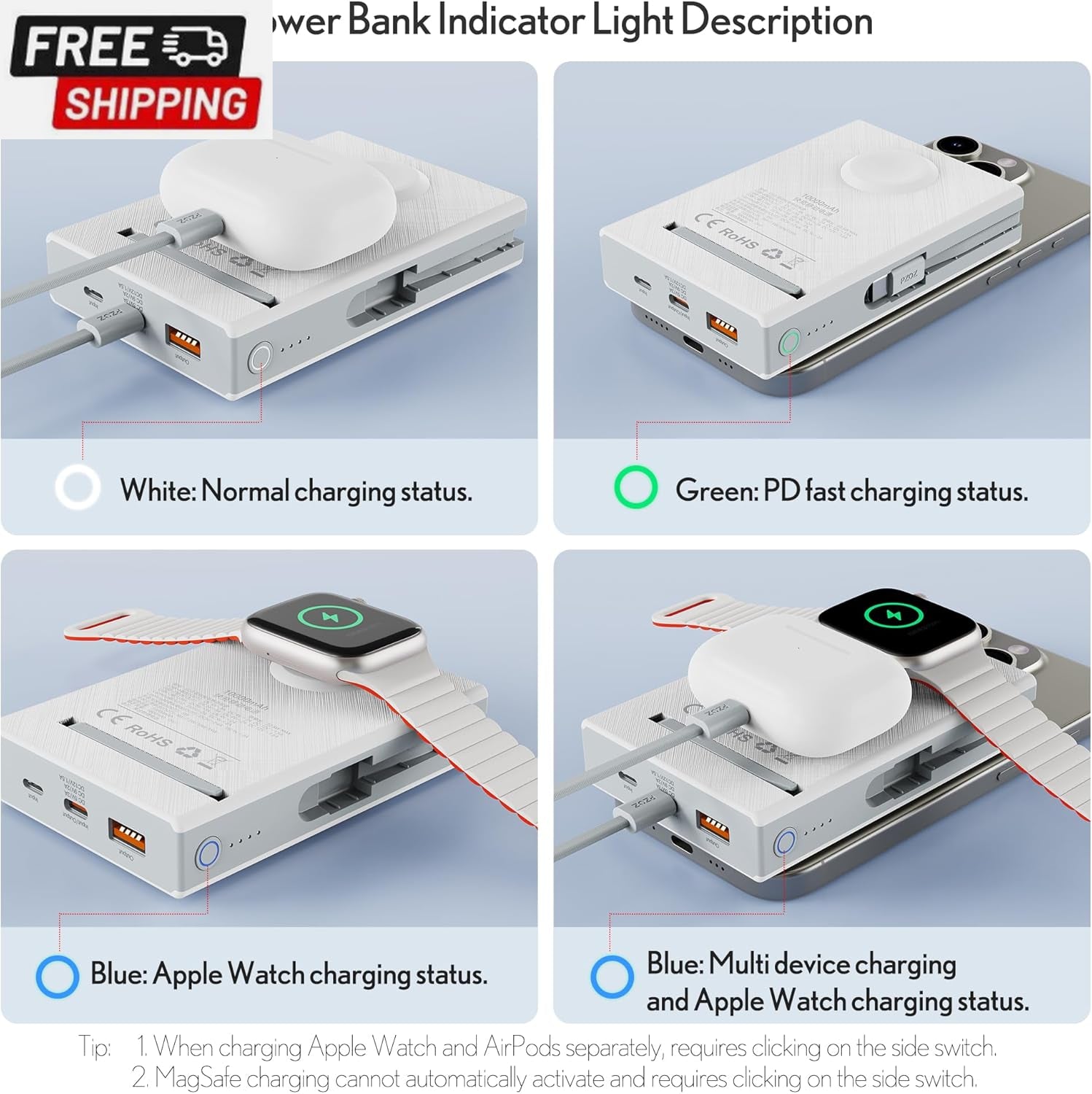 Pzoz 10000Mah Portable Magnetic Wireless Magsafe Power Bank Powerbank Battery Pa