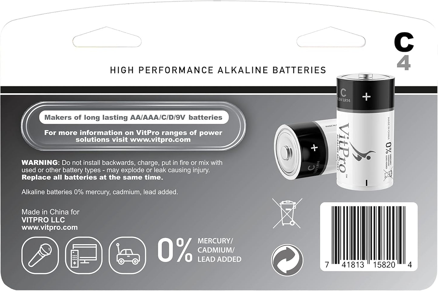 C Batteries | All-Purpose Alkaline Batteries | 1.5V Everyday High Performance Batteries | C Cell Batteries (4 Pack)