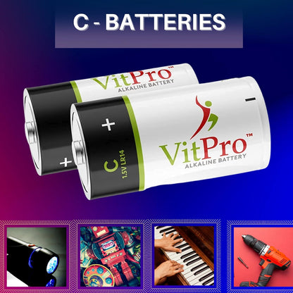 C Batteries | All-Purpose Alkaline Batteries | 1.5V Everyday High Performance Batteries | C Cell Batteries (4 Pack)