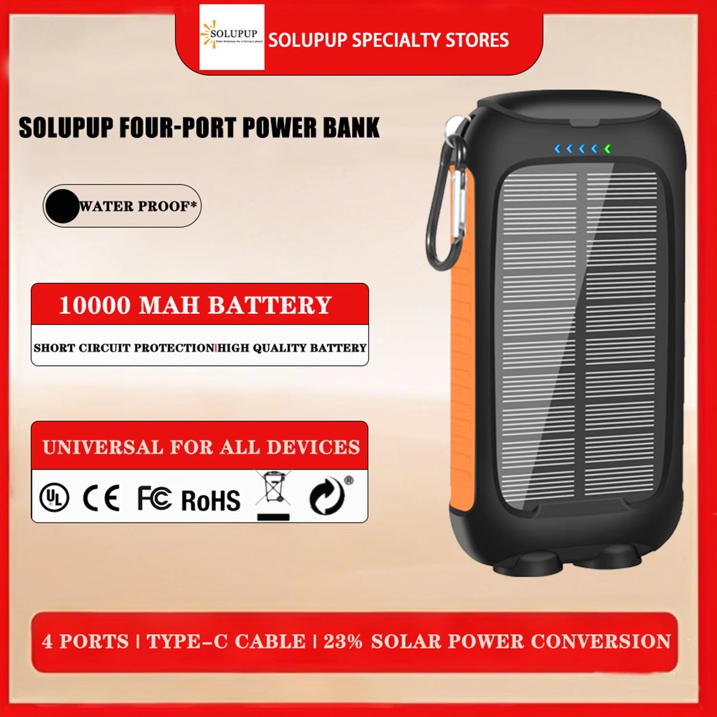 Waterproof Outdoor Solar Power Bank 10000Mah Dual USB Travel Outdoor Solar Mobile Phone Charger Solar Powerbanks for Camping