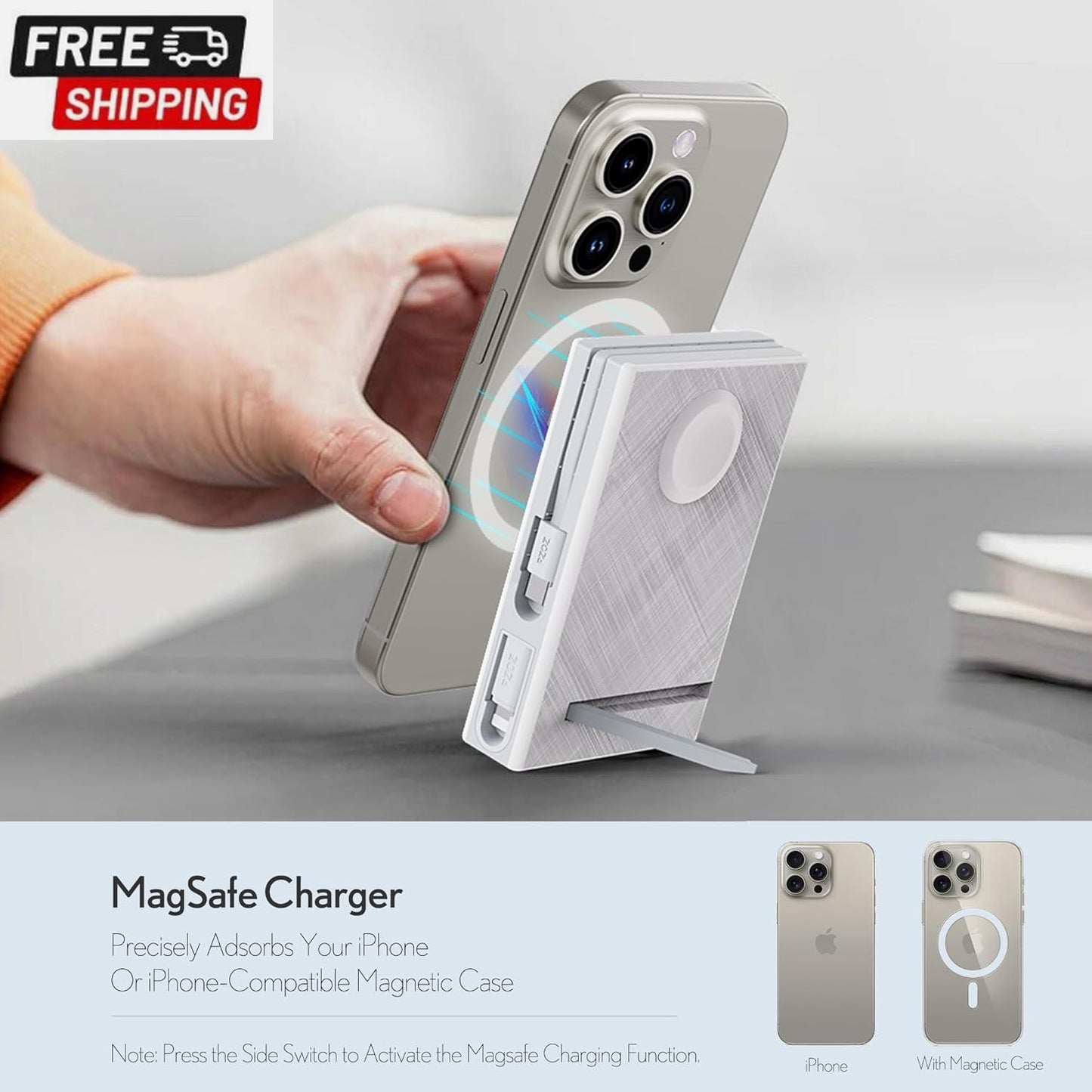 Pzoz 10000Mah Portable Magnetic Wireless Magsafe Power Bank Powerbank Battery Pa