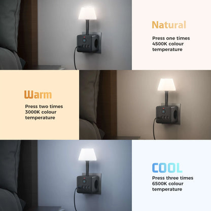 7-In-1 Euro Power Outlet with Light, Surge Protector for Power Outlet, 3 AC Power Outlets, 3 USB 1 Type-C, Desktop Charging Stat