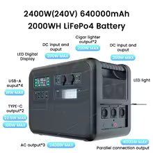 CTOLITY 2400W Portable Power Station 2048Wh Lifepo4 1000W Solar Generator AC Outlets Powerful Power Bank Energy Storage Supply