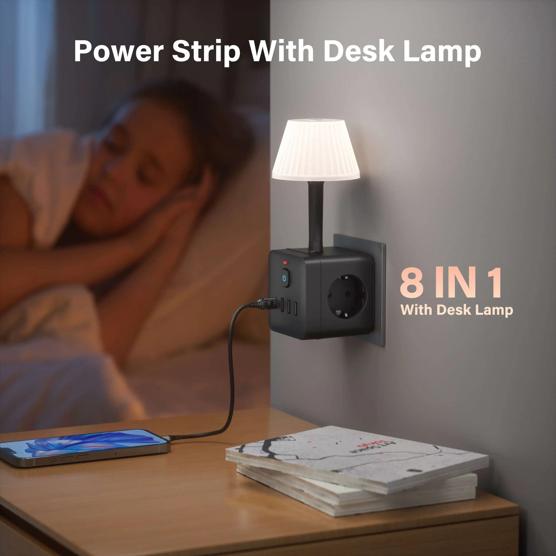 7-In-1 Euro Power Outlet with Light, Surge Protector for Power Outlet, 3 AC Power Outlets, 3 USB 1 Type-C, Desktop Charging Stat