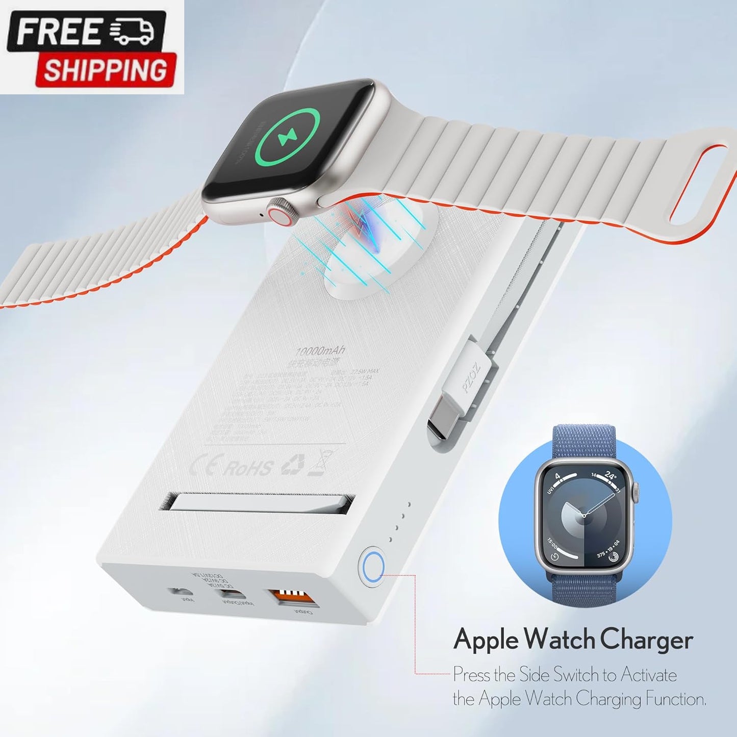 Pzoz 10000Mah Portable Magnetic Wireless Magsafe Power Bank Powerbank Battery Pa