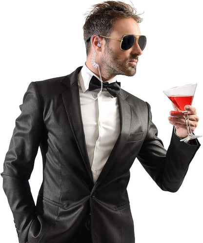 2 Pieces Playing Cosplay Includes Earpiece Earplugs Acoustic Tube Headset and Sunglasses (Gold Glasses Frame)