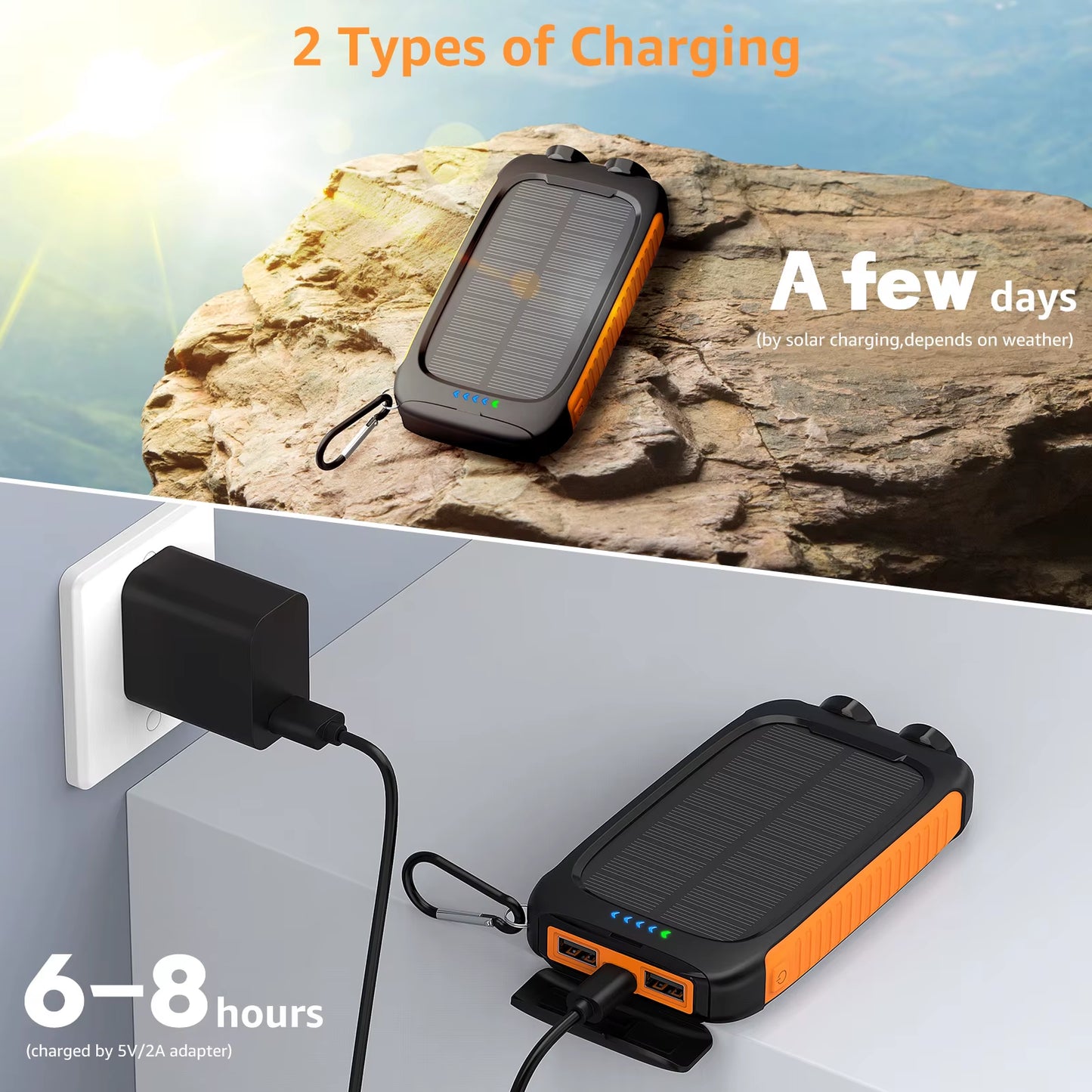 Waterproof Outdoor Solar Power Bank 10000Mah Dual USB Travel Outdoor Solar Mobile Phone Charger Solar Powerbanks for Camping
