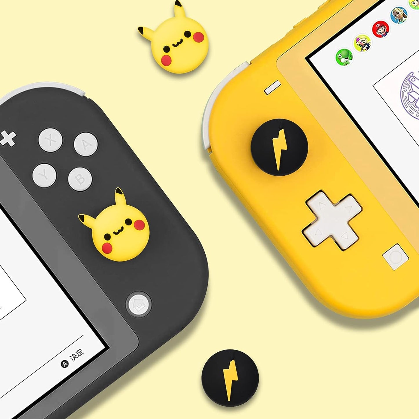 Thumb Grip Caps Compatible with Switch & Lite & OLED, Cute Joystick Caps Soft Silicone Protective Stick Cover 3D Analog 4PCS Grip Buttons for Joy Con Console Controller - Pikachu and Flash