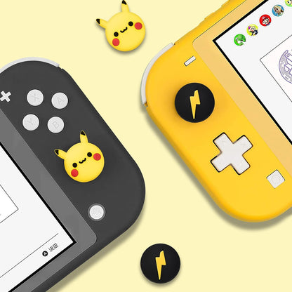 Thumb Grip Caps Compatible with Switch & Lite & OLED, Cute Joystick Caps Soft Silicone Protective Stick Cover 3D Analog 4PCS Grip Buttons for Joy Con Console Controller - Pikachu and Flash