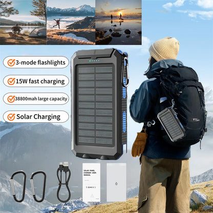 Waterproof Outdoor Solar Power Bank 38800Mah Dual USB Travel Outdoor Solar Mobile Phone Charger Solar Powerbanks for Camping