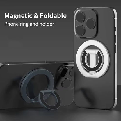 Double Sided Magnetic Phone Ring Holder Portable Folding Cellphones Stand Car Bracket Phone Accessories for Phone 16 Smart Phone